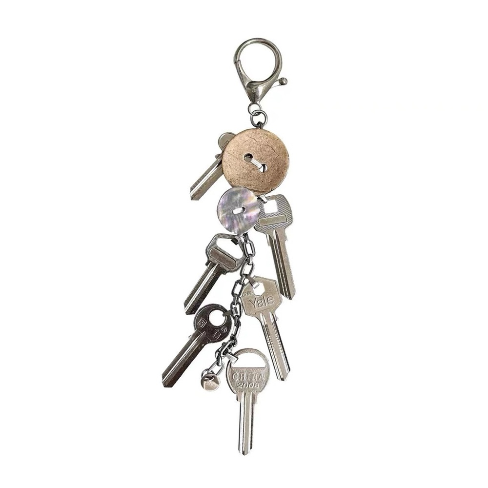 NWT Silver and Brown Keychain with Multiple Keys bag charm key chain